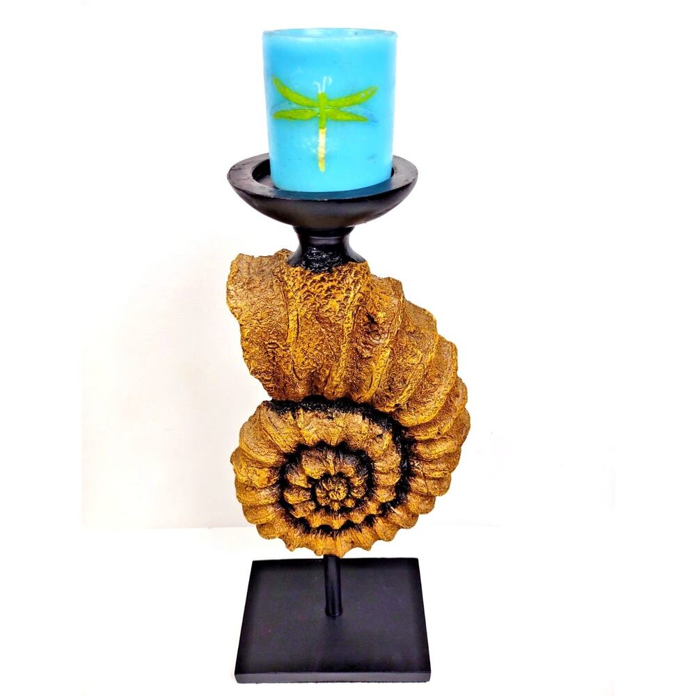 18" Vintage Nautical Sculpted Resin Conch Shell Pillar Candle Holder Beach Decor